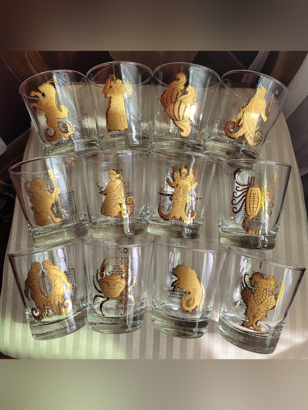 FULL SET (12) Zodiac/Astrology 22k Gold Rocks Glasses